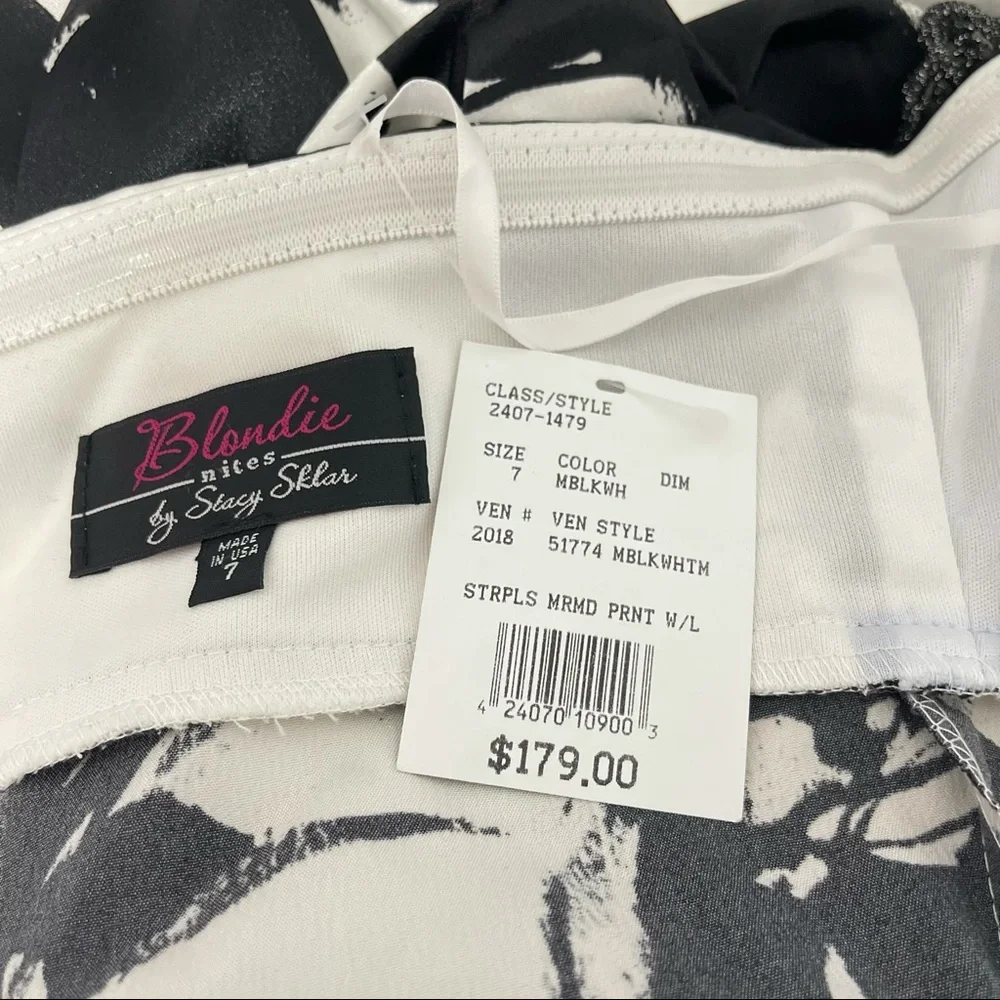 # Davids Bridal Strapless Sequined Chest Black & White Gown / Maxi Dress Size 7 - Picture 14 of 17